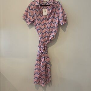 Fitzroy&Willa Chevron Patterned Pink and Blue dress
